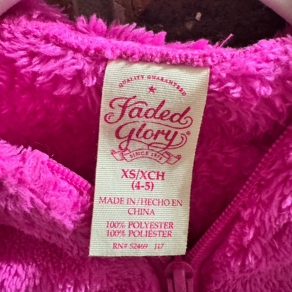 Girls Faded Glory Vibrant Pink Fleece Jacket - Picture 3 of 3
